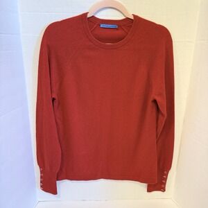 J. McLaughlin Red Cashmere Knit Crew Neck Sweater 5 Button Sleeve Sz M *READ*